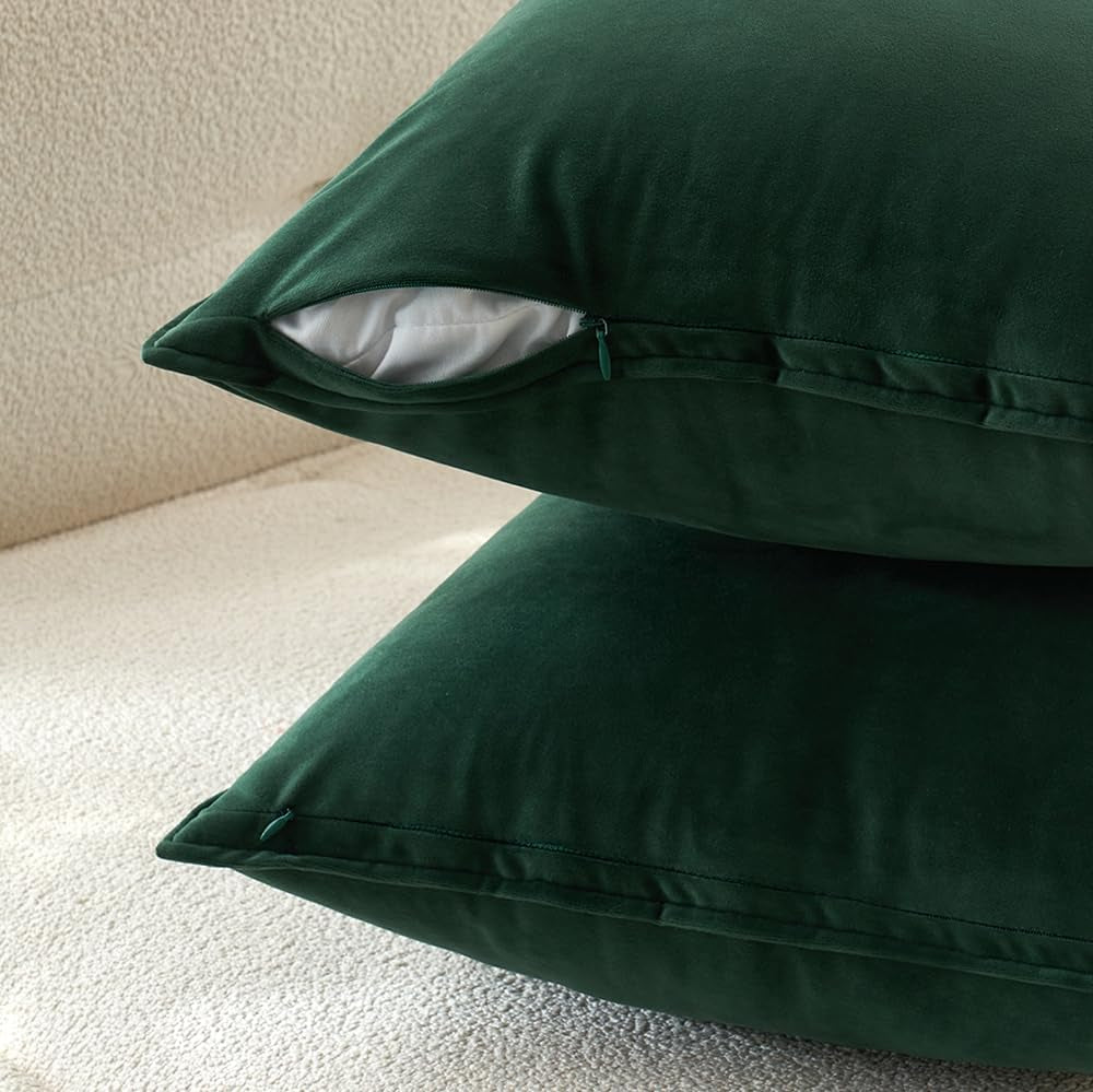 Army Green Velvet Throw Pillow Covers 20X20 Soft Decorative Solid Square Cushion Cases Pack of 2 Modern Luxury Home Decor for Couch, Sofa, Bedroom