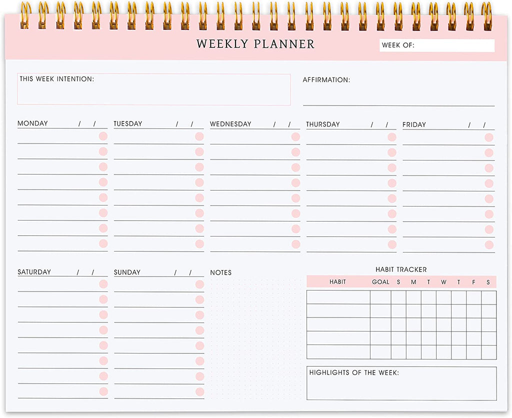 Undated Weekly Planner Notepad - Spiral to Do Planner, Schedule Planner with 52 Weeks, Undated Notepad Organizer & Habit Tracker - 9.5” X 7.8”
