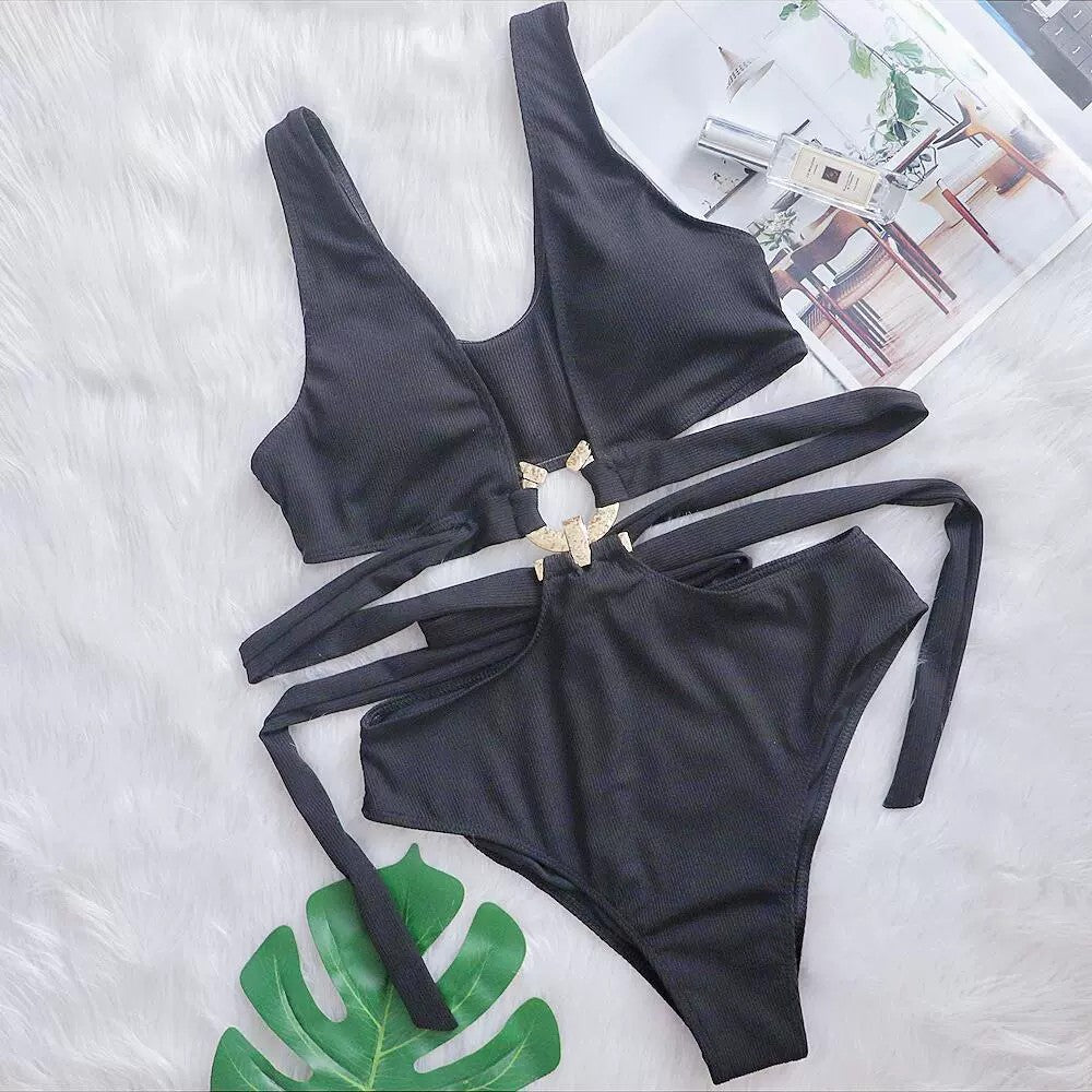High-Waisted Boho Bikini Swimsuit