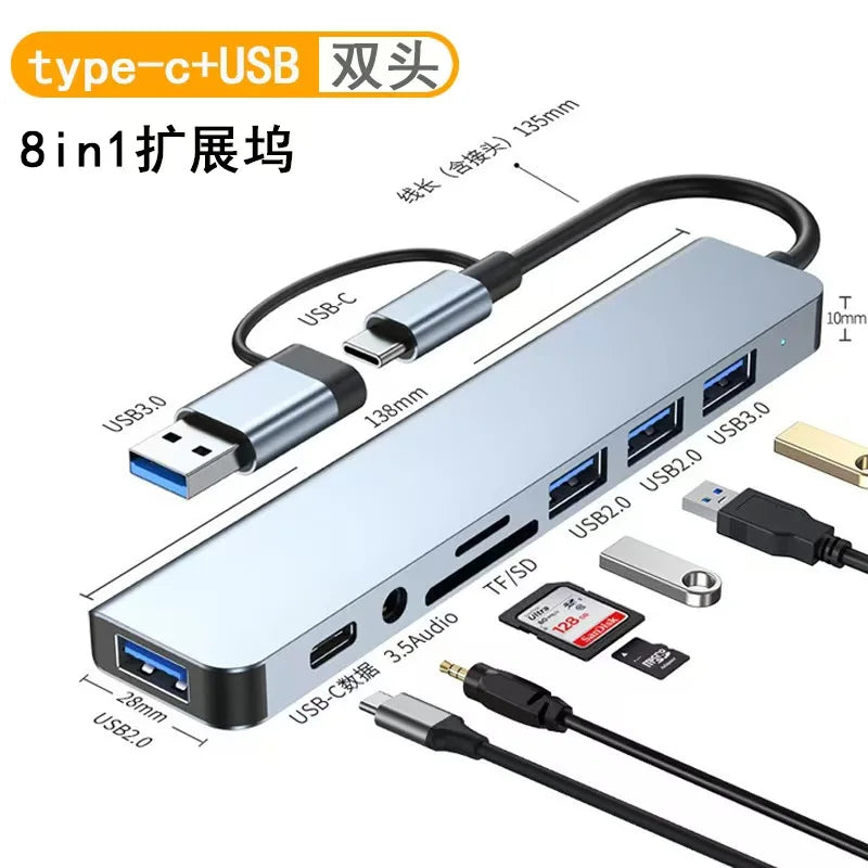 8in1 USB C Hub 4 USB Ports 1 USB-C Jack TF/SD Card Reader 3.5mm...