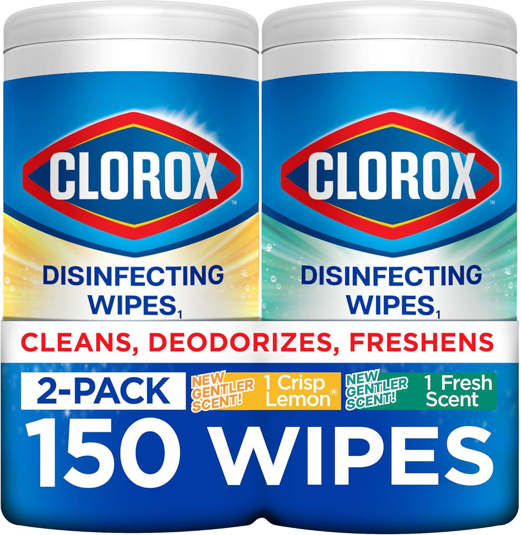 Disinfecting Cleaning Wipes for Spring Cleaning & Allergy Season, Bleach Free, Fresh Scent and Crisp Lemon, 75 Count Each, Pack of 2