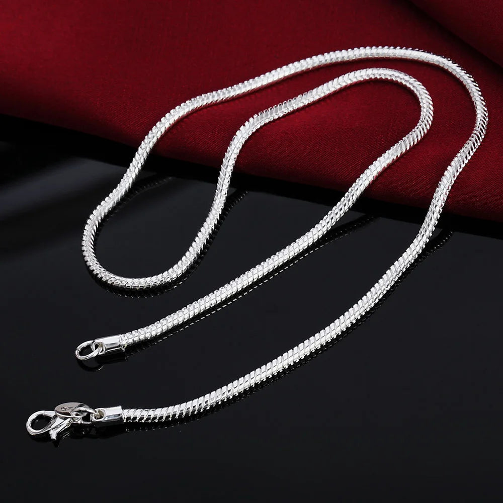 45-60cm Silver Color 1MM/2MM/3MM solid Snake Chain Necklace For...