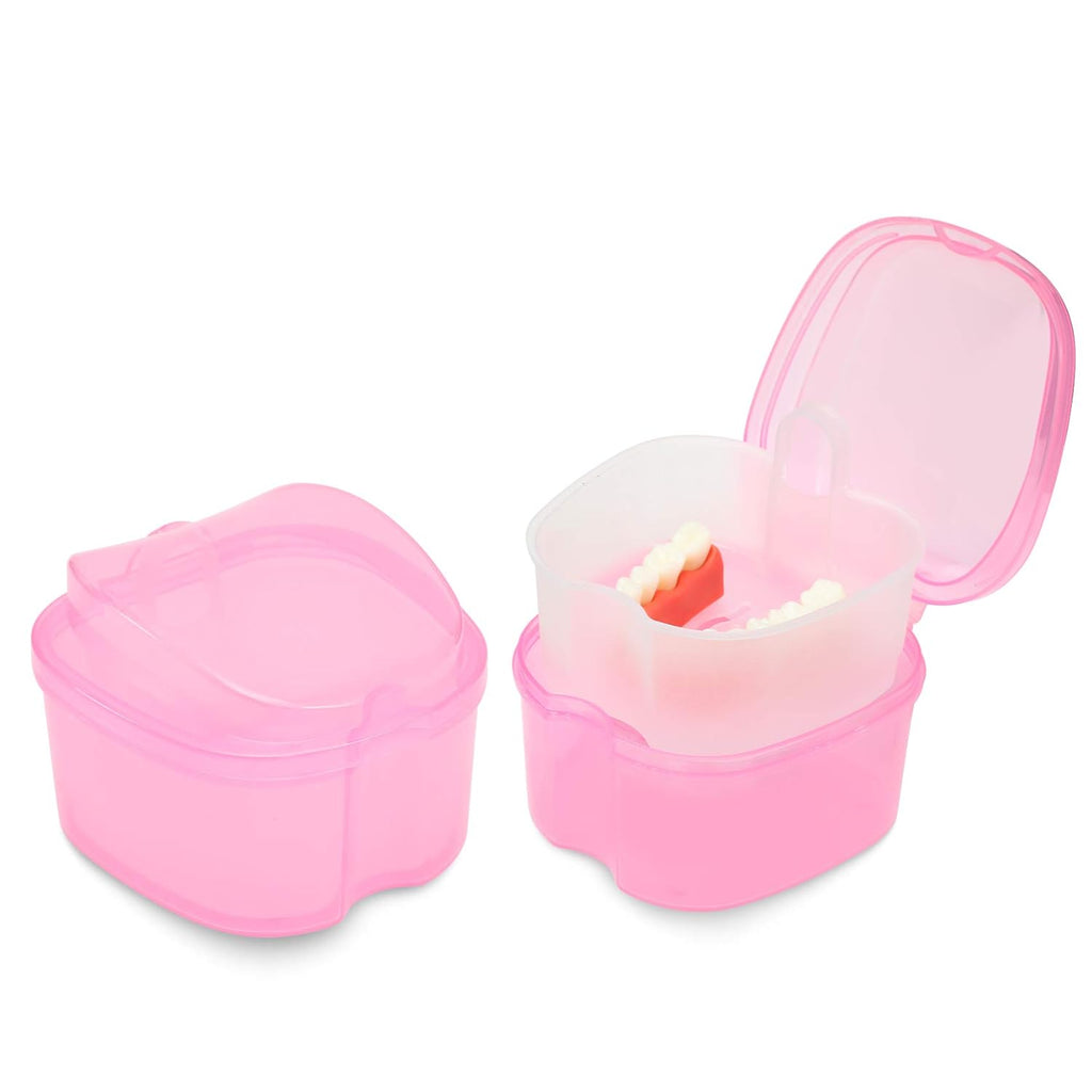 Dental Orthodontic Retainer Container Cleaning Case,Denture Bath Box Case Cup Holder, Mouthguard Storage Soaking Case - Pink