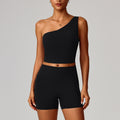 Womens Cloud-Feel Slanted One-Shoulder Cinched-Yoke Yoga Tank Top