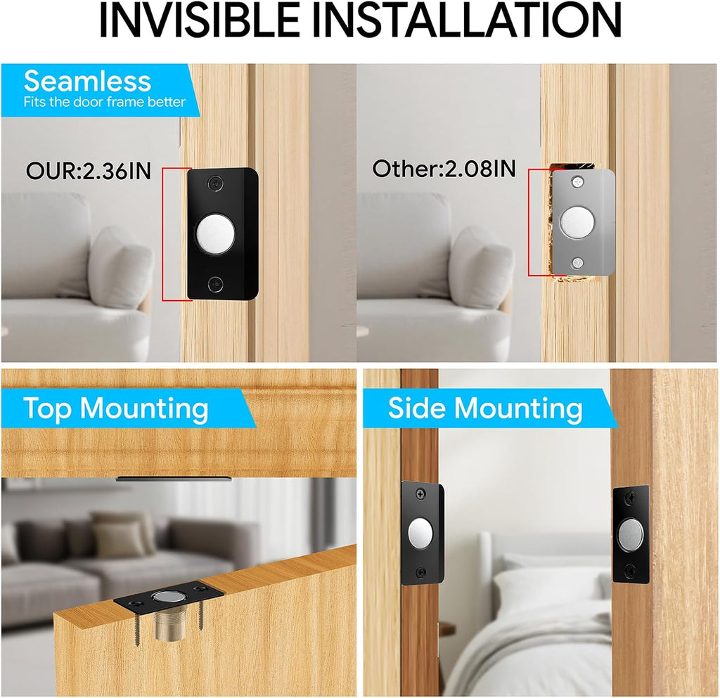 Door Ball Catch Hardware, Adjustable Hidden Magnetic Ball Catch, Stainless Steel Strike Plate with Strong Suction, Door Ball Catch Replacement for Top of Door(2 Pack, Black)