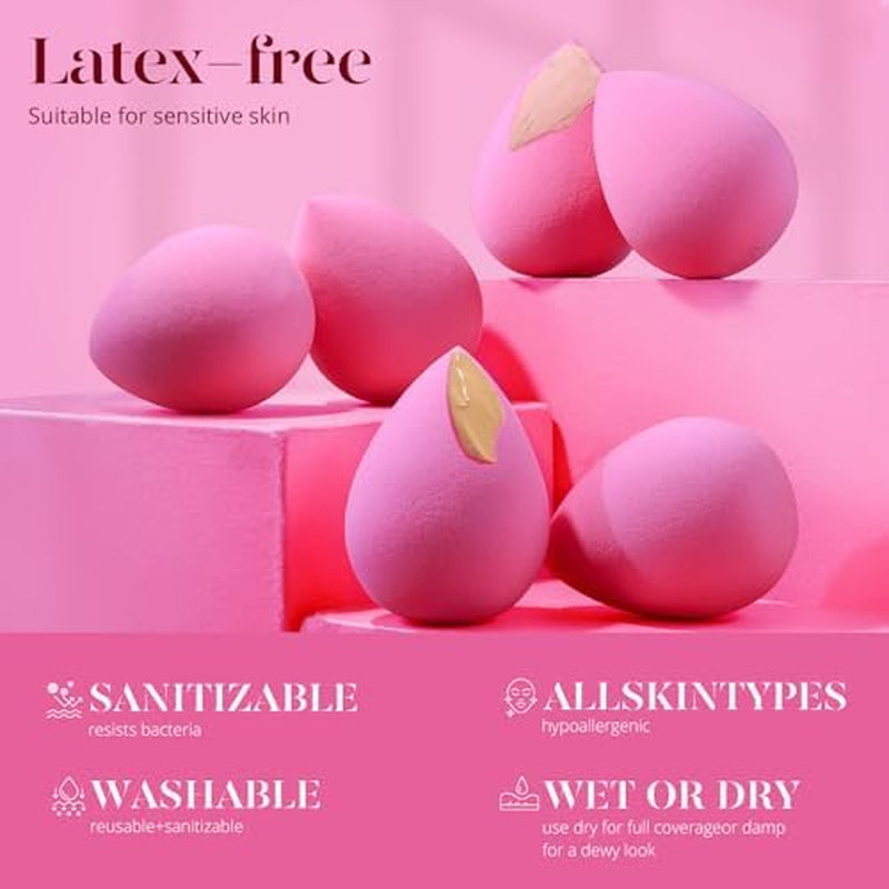 Super Soft Makeup Sponge Set of 6, Makeup Sponges for Foundation, Liquid, Cream and Powder, Pink Beauty Sponge for Blending, 0 Latex Blender
