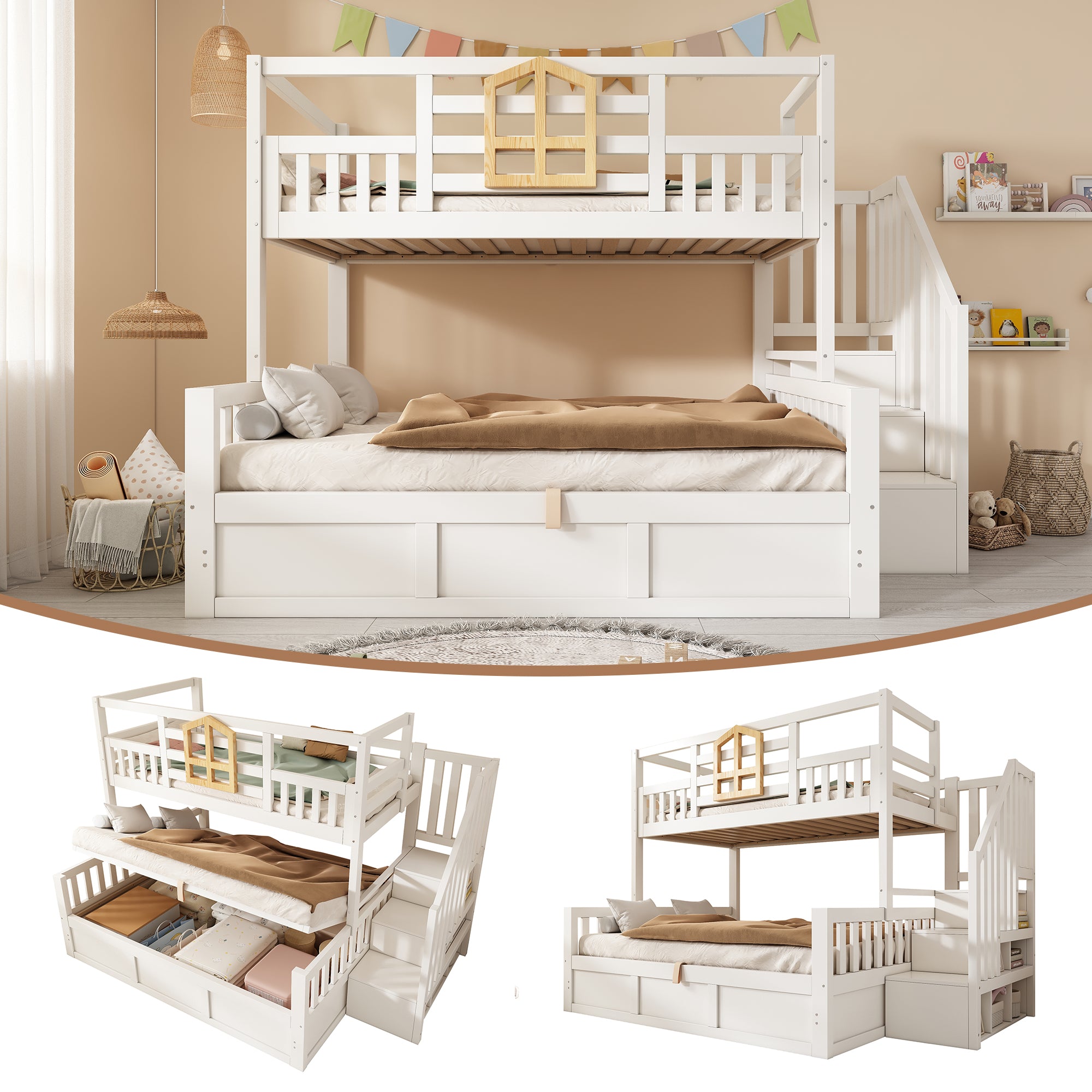 Bunk Beds For Kids, Staircase Bunk With Hydraulic Storage,...