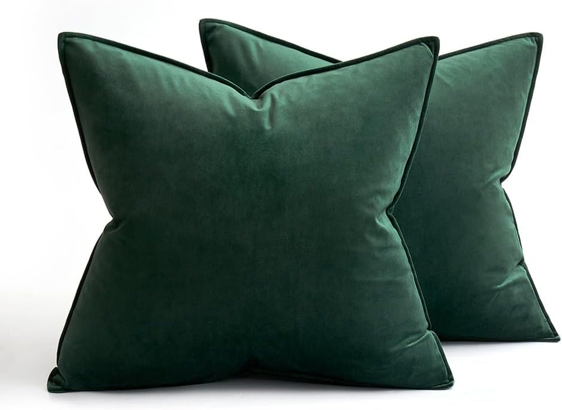 Army Green Velvet Throw Pillow Covers 20X20 Soft Decorative Solid Square Cushion Cases Pack of 2 Modern Luxury Home Decor for Couch, Sofa, Bedroom