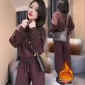 Winter Outfit Niche High-end Casual Womens Fleece-lined Sporty Hoodie Set