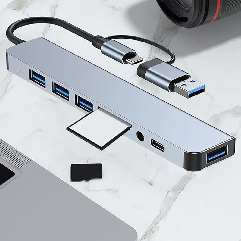 8in1 USB C Hub 4 USB Ports 1 USB-C Jack TF/SD Card Reader 3.5mm...
