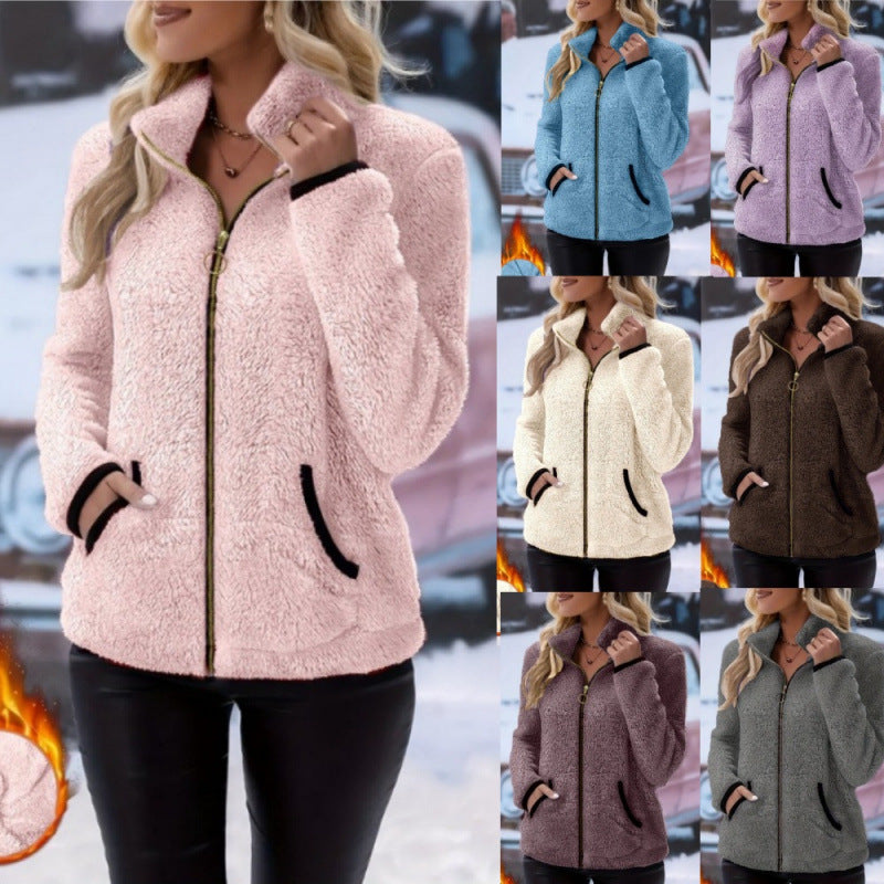 Casual Double-sided Fleece Zip-up Cardigan Plush Hoodie Jacket