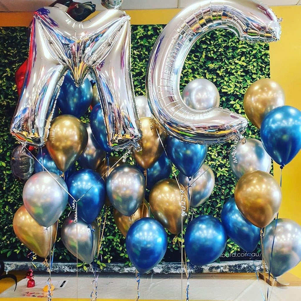 100Pcs Metallic Blue Latex Balloons Various Sizes Chrome Balloon 18/12/10/5 Inch Helium Balloon Perfect for Birthday Valentines Baby Shower Bridal Shower Wedding Anniversary Balloons (Blue)