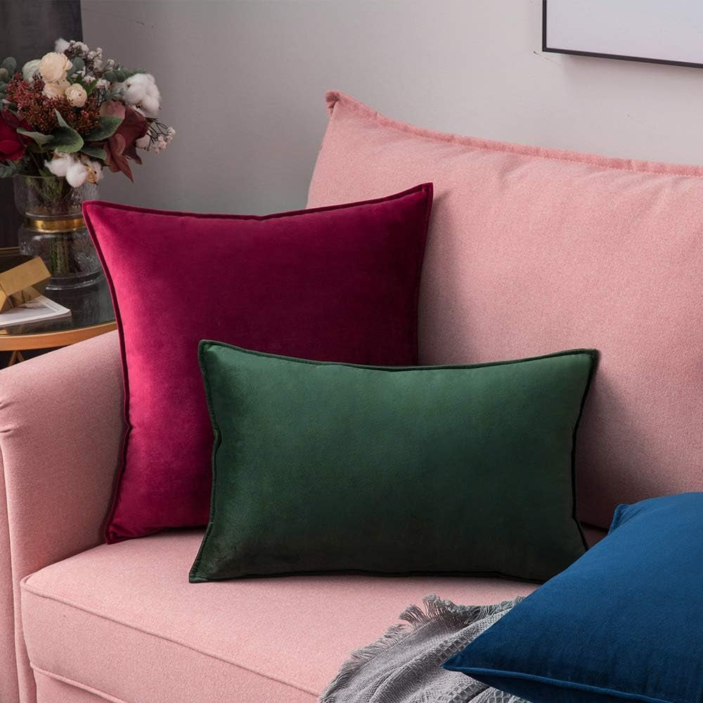 Army Green Velvet Throw Pillow Covers 20X20 Soft Decorative Solid Square Cushion Cases Pack of 2 Modern Luxury Home Decor for Couch, Sofa, Bedroom
