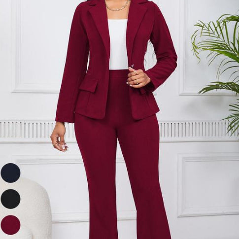 Womens Solid-color Trendy Blazer And Suit Pant Set
