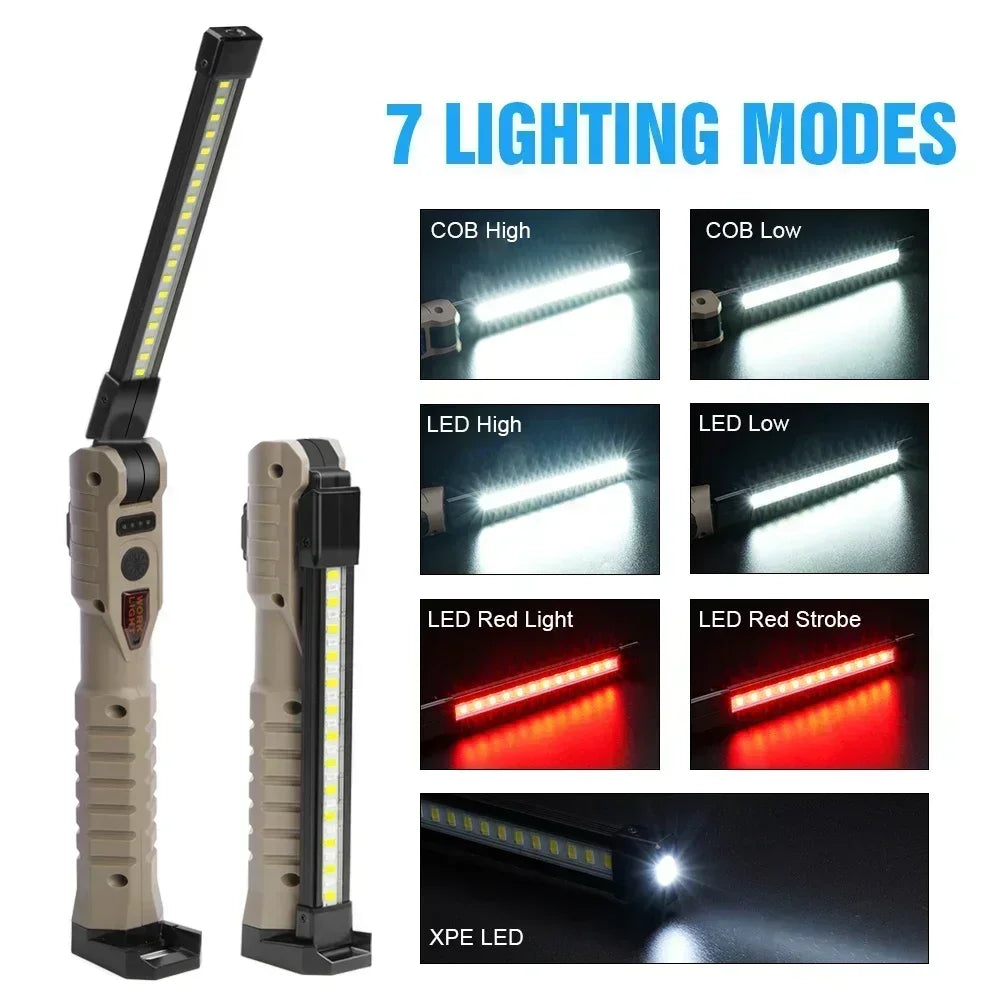 Folding COB LED Work Light – USB Rechargeable, 7 Modes