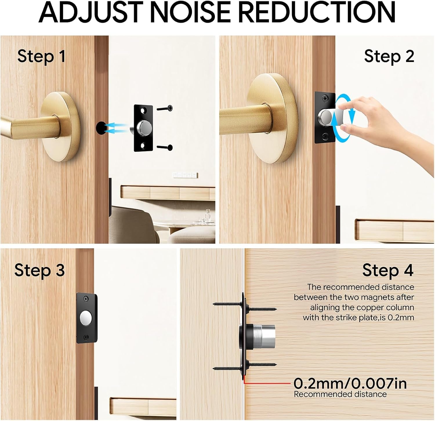 Door Ball Catch Hardware, Adjustable Hidden Magnetic Ball Catch, Stainless Steel Strike Plate with Strong Suction, Door Ball Catch Replacement for Top of Door(2 Pack, Black)