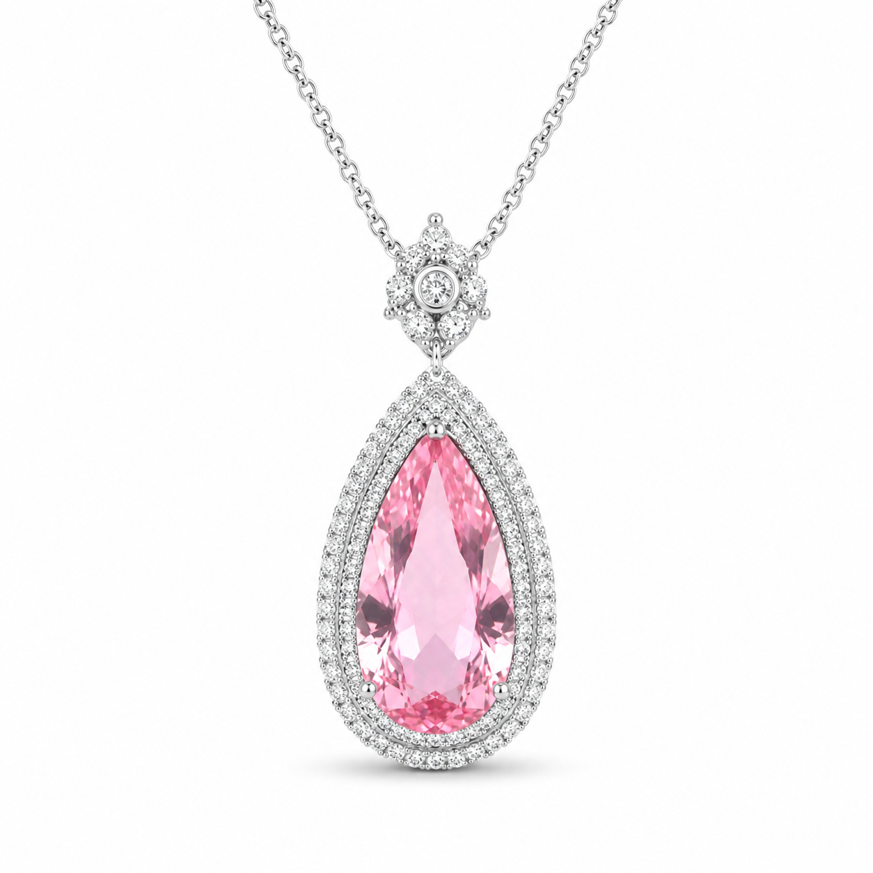 Luxury Pear Shape Pink Morganite Drop Necklace