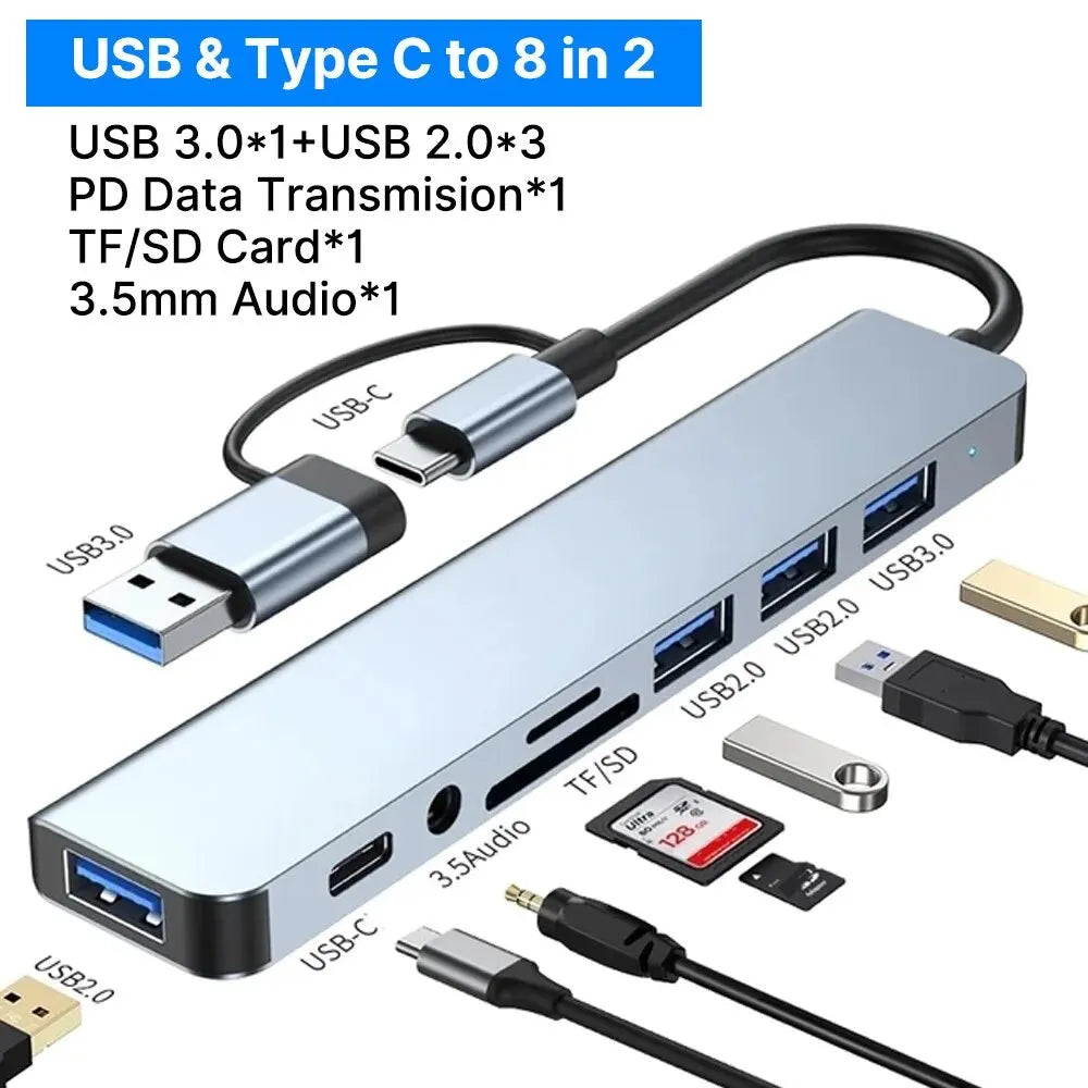 8in1 USB C Hub 4 USB Ports 1 USB-C Jack TF/SD Card Reader 3.5mm...