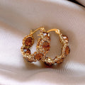 Elegant Light-luxury Coffee-colored Crystal Hoop Ear Clips