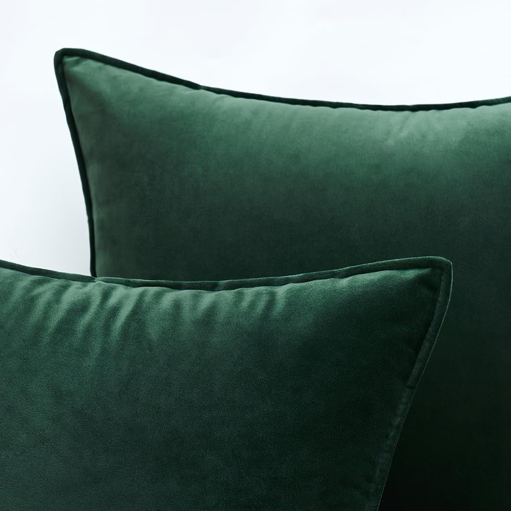 Army Green Velvet Throw Pillow Covers 20X20 Soft Decorative Solid Square Cushion Cases Pack of 2 Modern Luxury Home Decor for Couch, Sofa, Bedroom