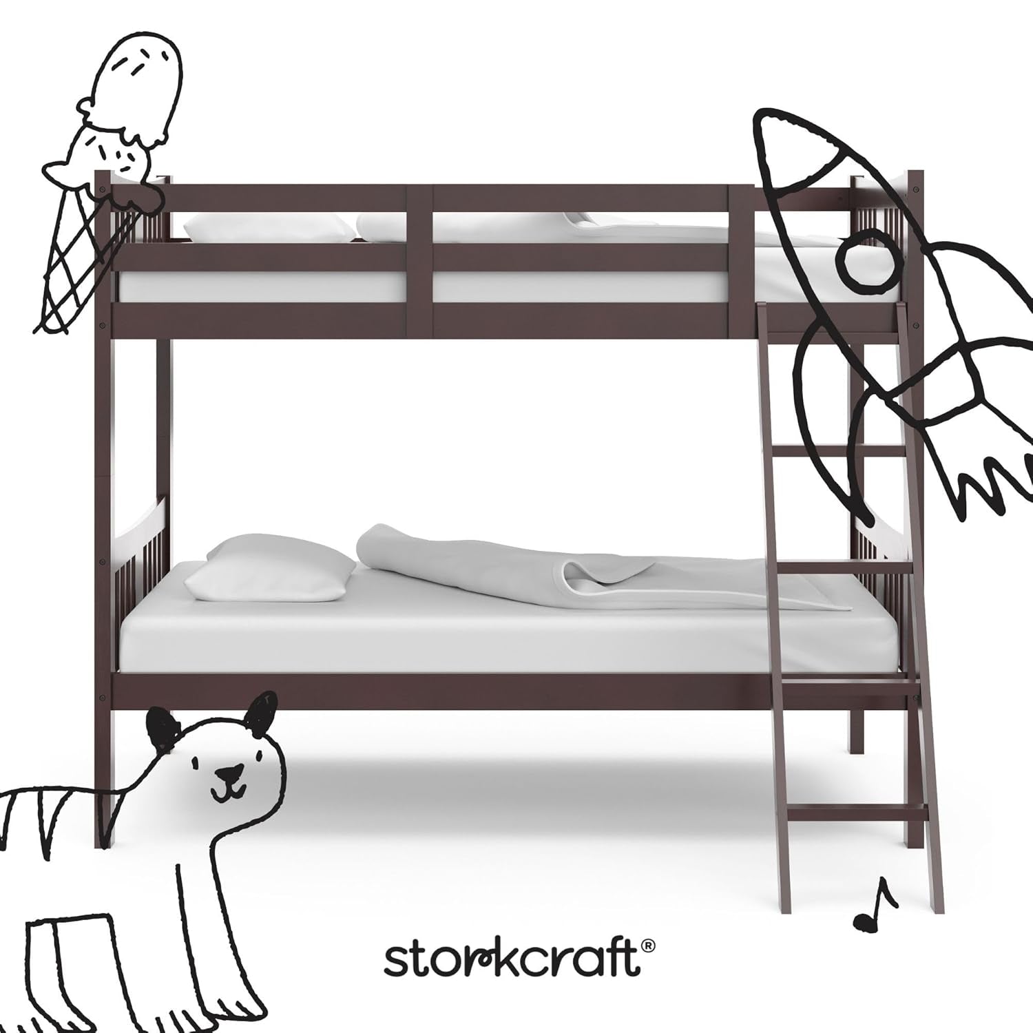 Caribou Bunk Bed Twin over Twin Bunk Bed (Espresso) - GREENGUARD Gold Certified, Twin Bunk Beds for Kids, Converts to 2 Individual Twin Beds, Bunk Beds for Kids