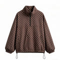 Fashionable Polka-dot Half-zip Loose-fit Hoodie Jacket