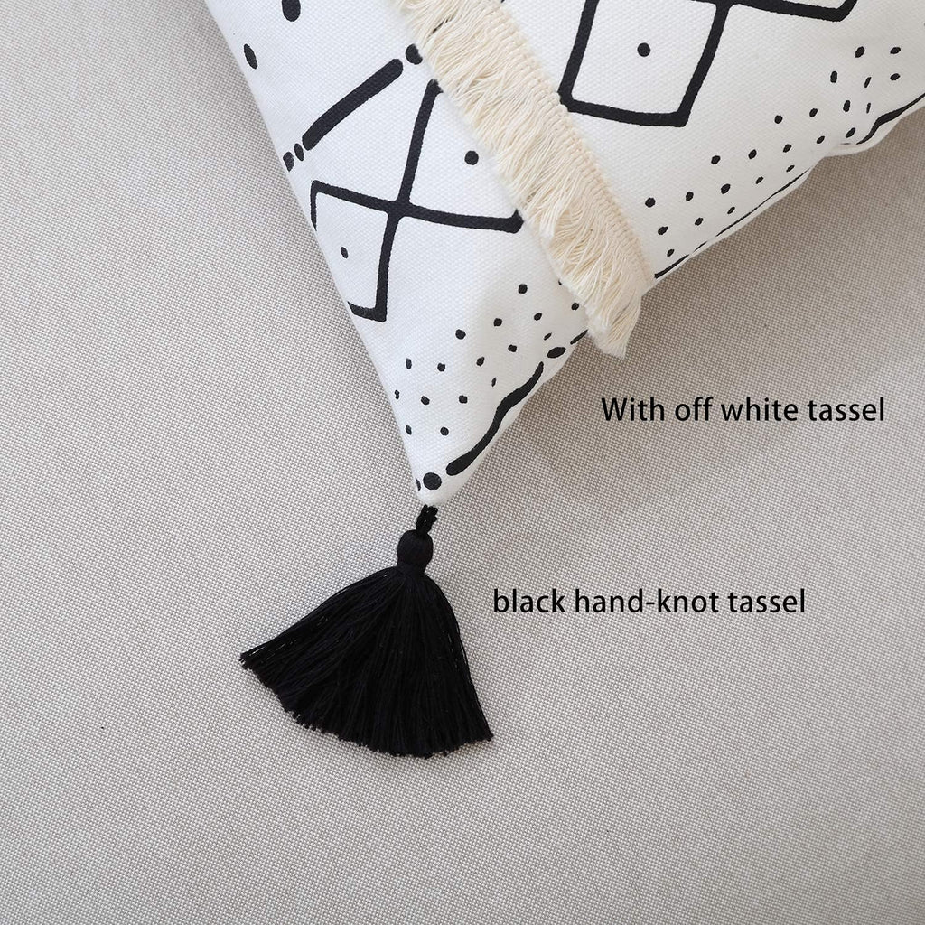 Boho Throw Pillow Covers 18 X 18 Set of 4 - Modern Stripe Geometric Farmhouse Decorative Pillow Cover Sets for Pillows - Couch Sofa Bed,Faux Leather Black and White Pillow Covers