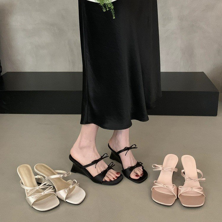 Boho Wedge Sandals with Double Bow Detail