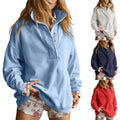 Loose-fitting Casual Long-sleeve Hoodie With A Semi-open Neckline And Buttons