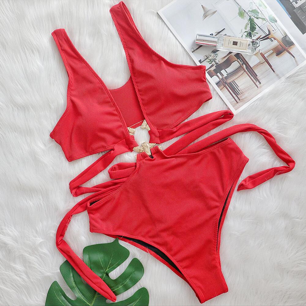 High-Waisted Boho Bikini Swimsuit