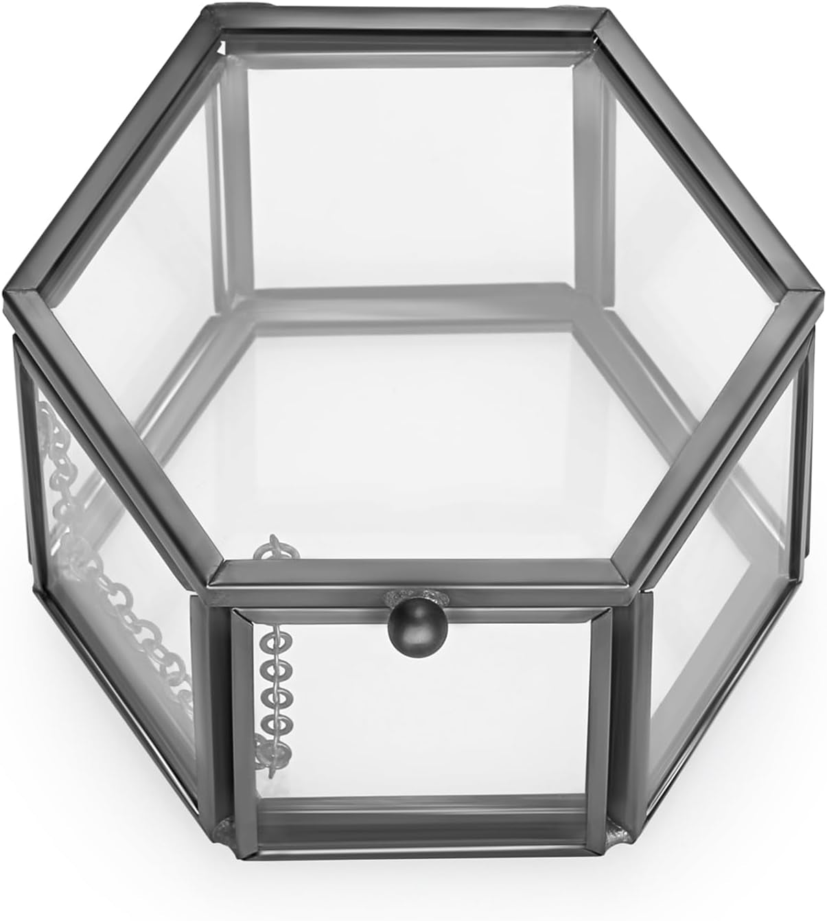 Vintage Glass Jewelry Box - Black Hexagonal Jewelry Display Organizer Keepsake Box Home Decorative Box Case for Trinket Ring Earring Chest, Small