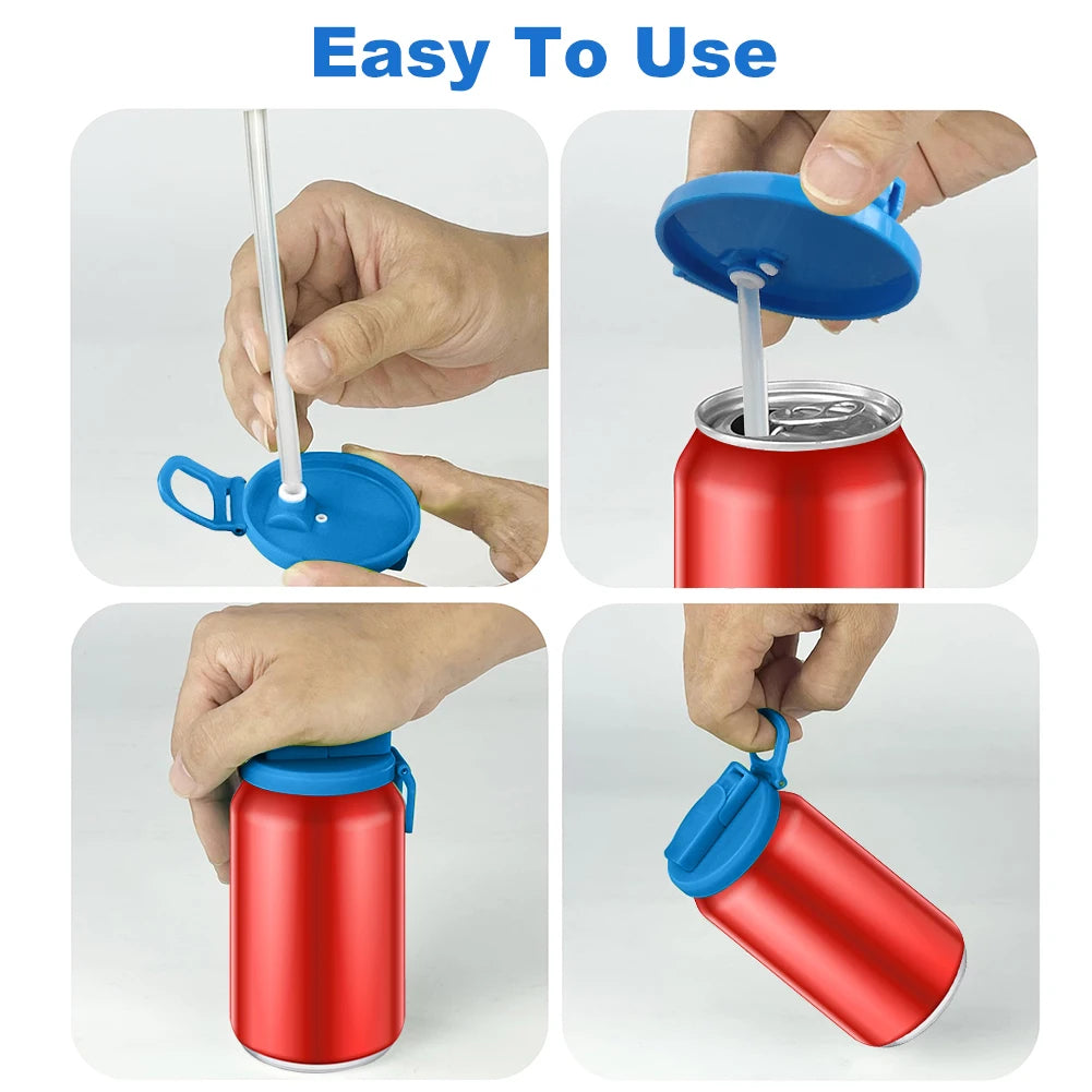 Colorful Reusable Soda Can Lids with Straws