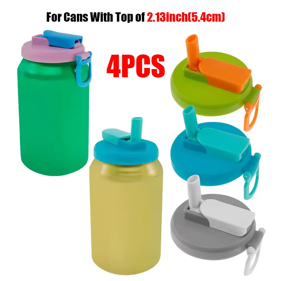Reusable Silicone Can Lids with Straws – Standard Size
