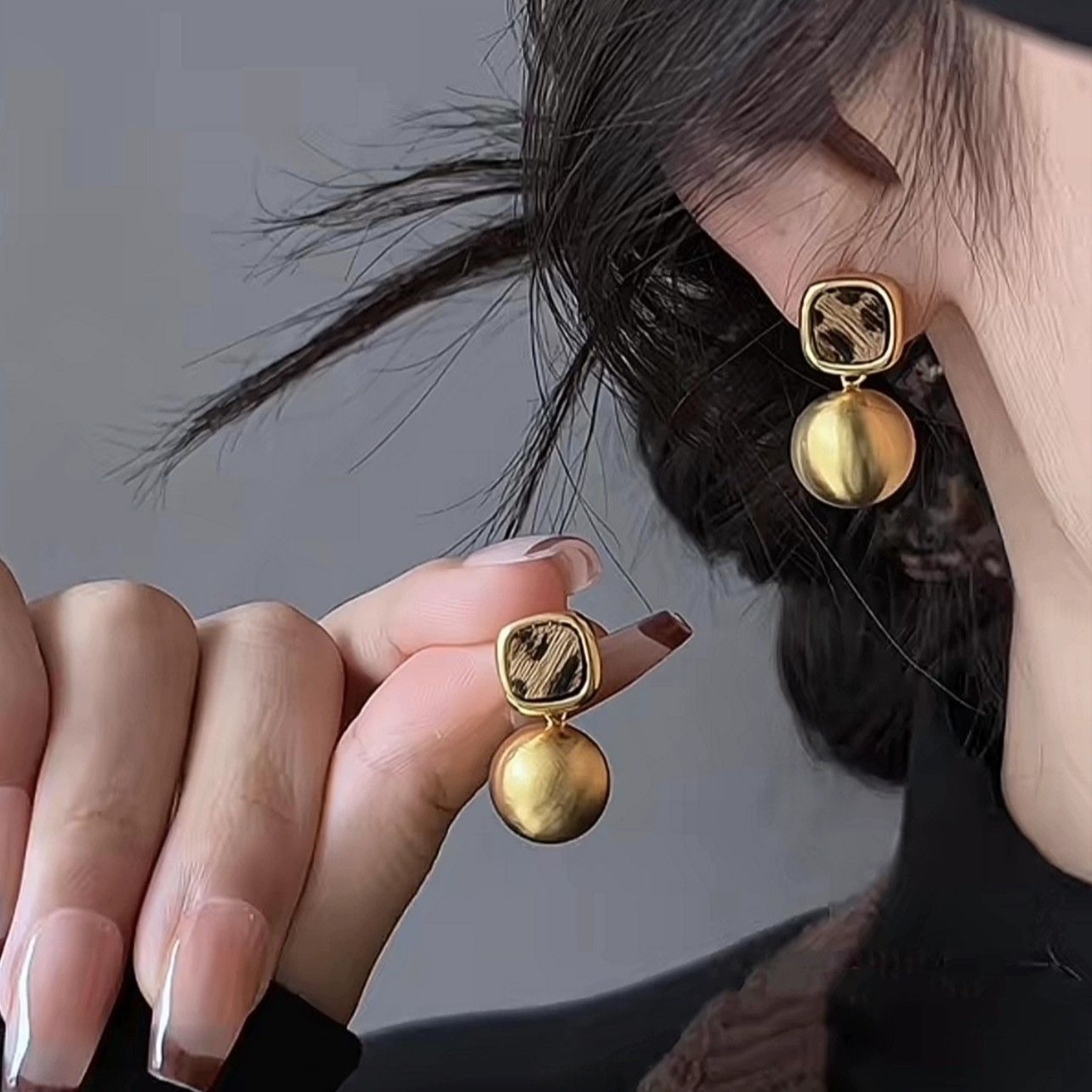 French Style Golden Leopard Print Beaded Drop & Stud Earrings