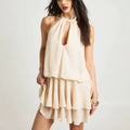 Backless Chiffon Mini Dress with Flounced Hem