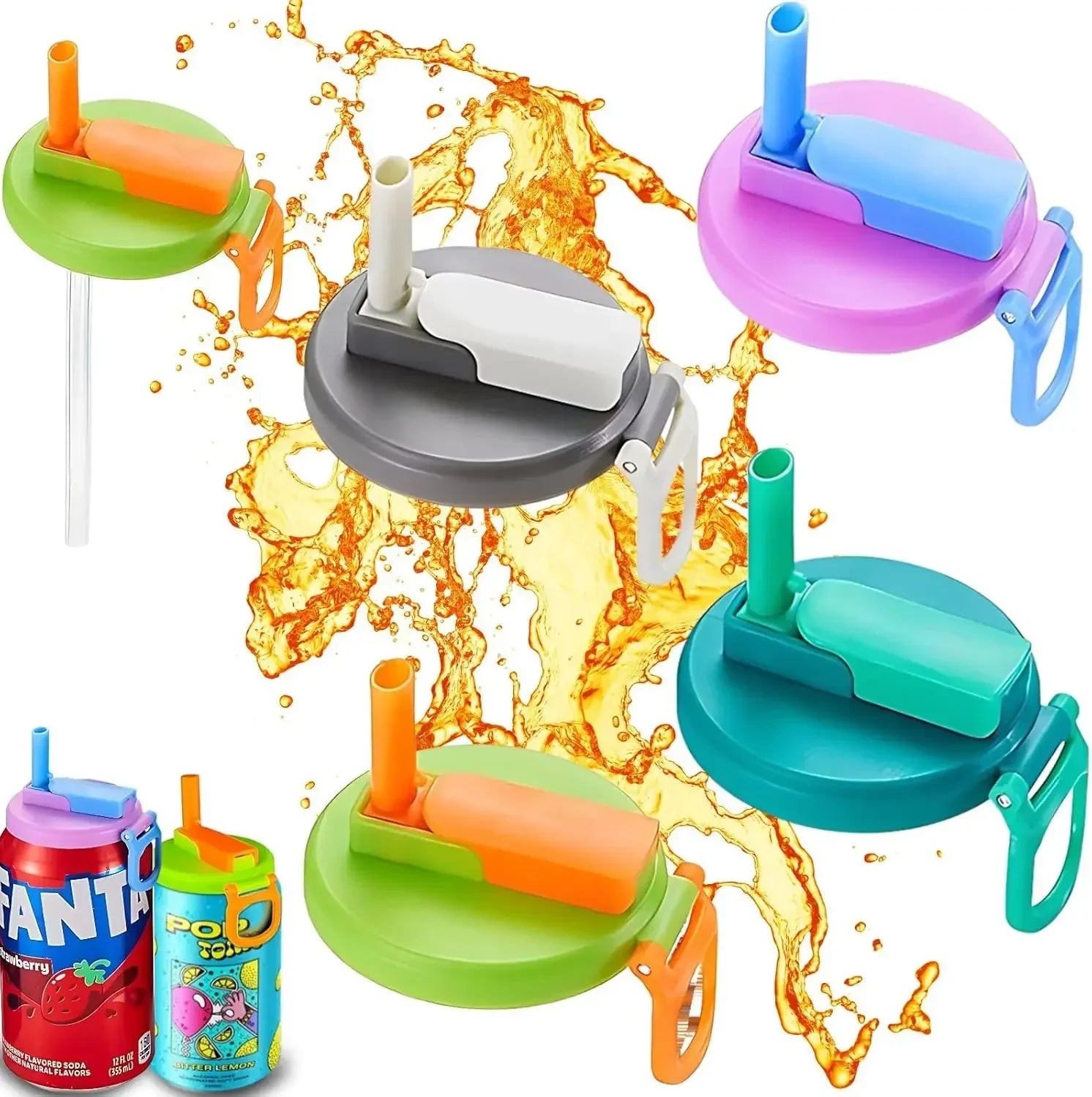 Reusable Silicone Can Lids with Straws – Standard Size