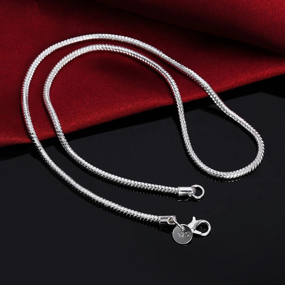 45-60cm Silver Color 1MM/2MM/3MM solid Snake Chain Necklace For...
