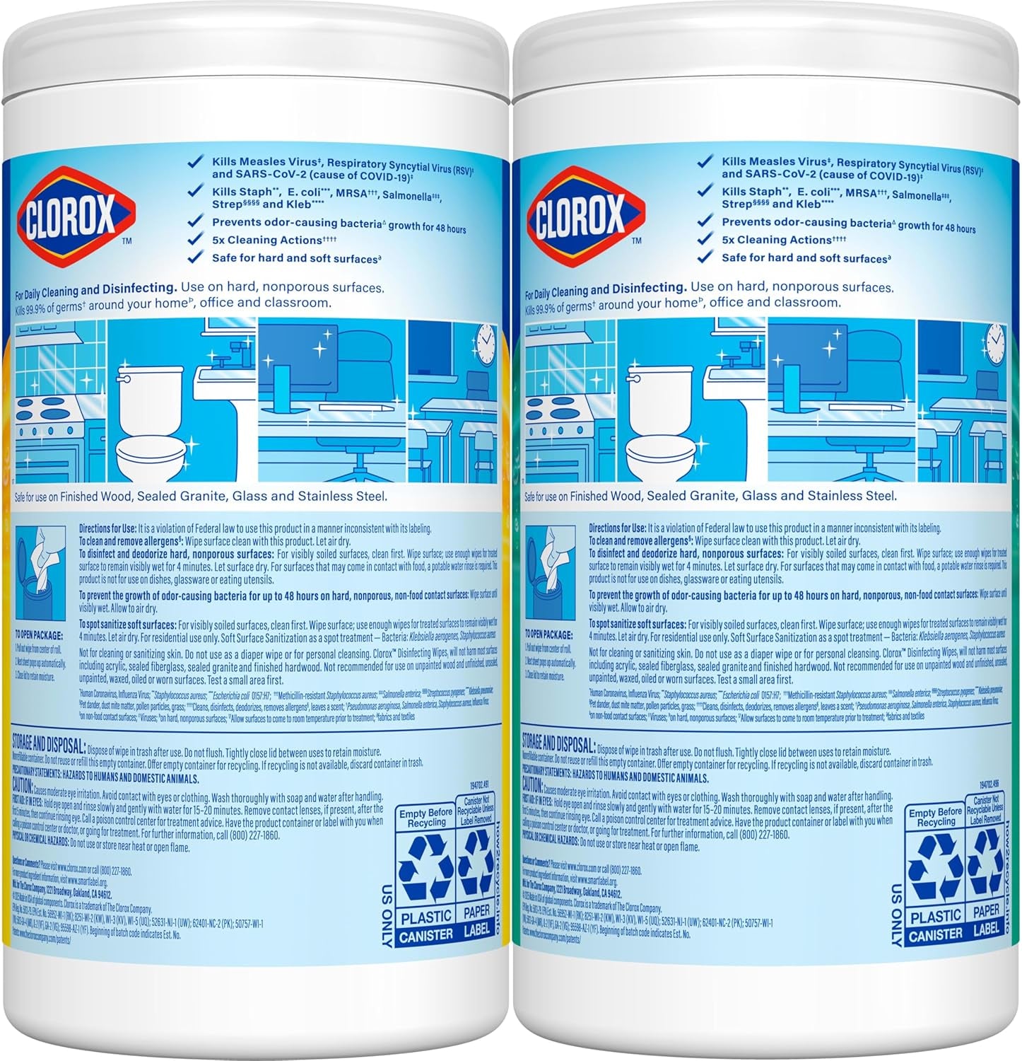 Disinfecting Cleaning Wipes for Spring Cleaning & Allergy Season, Bleach Free, Fresh Scent and Crisp Lemon, 75 Count Each, Pack of 2
