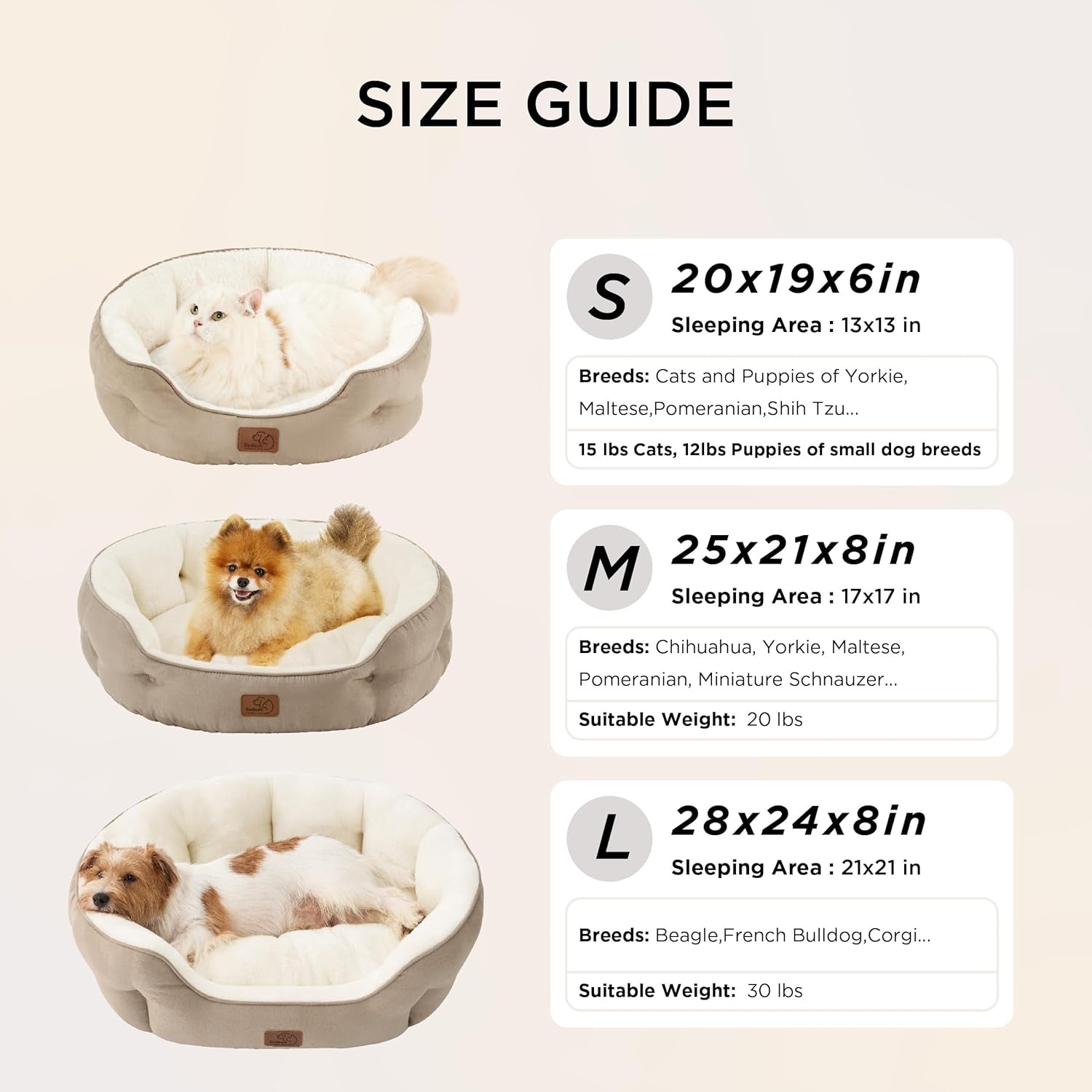 Bedsure Dog Beds for Small Dogs - round Cat Beds for Indoor Cats, Washable Pet Bed for Puppy and Kitten with Slip-Resistant Bottom, 20 Inches, Camel