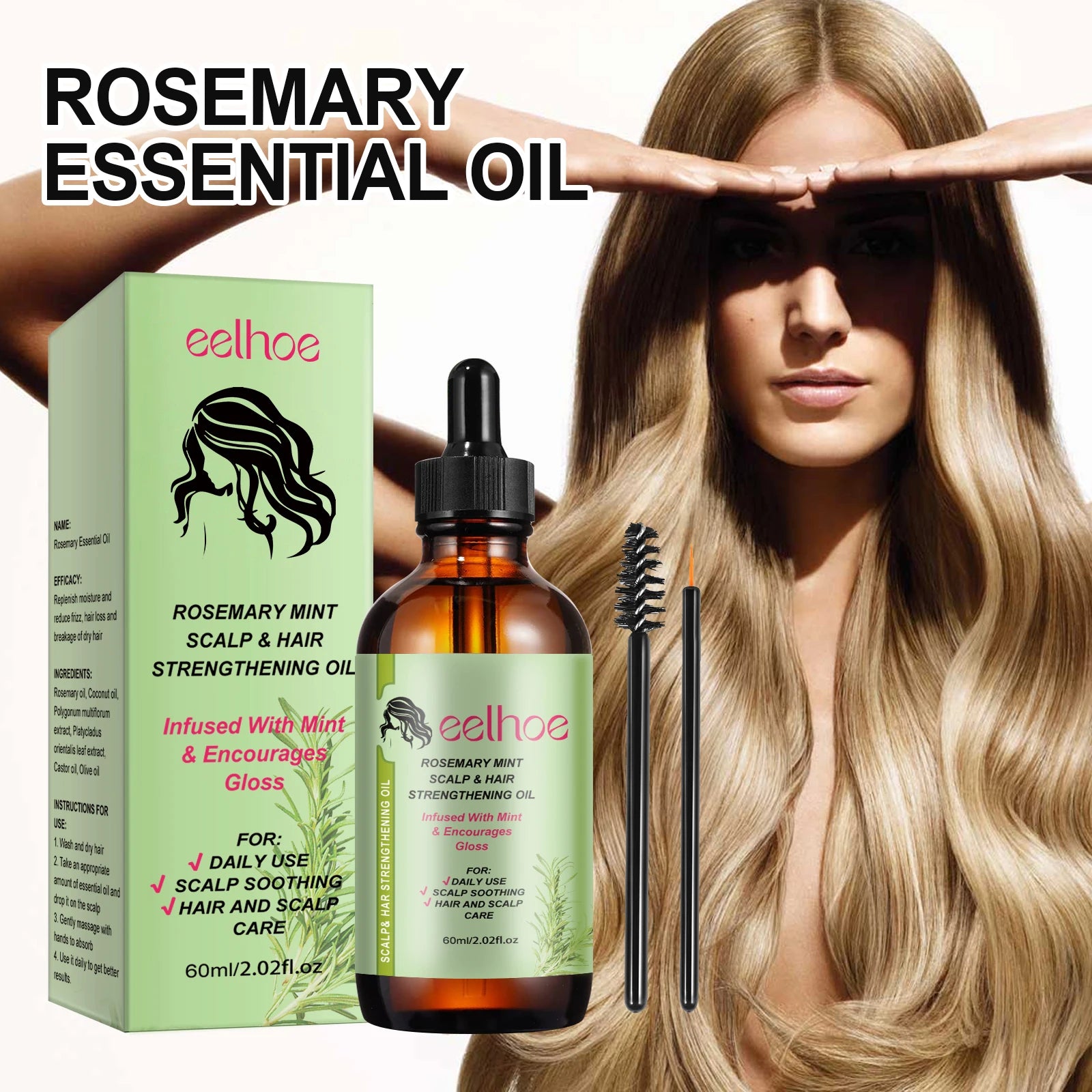 Rosemary Hair Growth Oil with Scalp Massage Brush