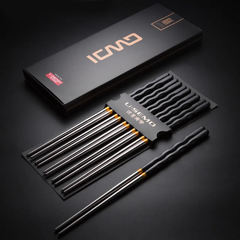 5pcs Set Pack Non-Slip Stainless Steel Chopsticks Reusable...
