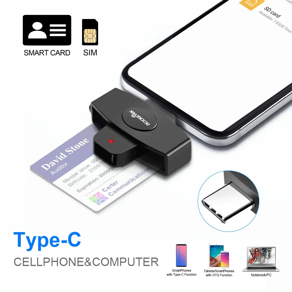 Smart Card Reader USB-C for ID, SIM & Bank Cards