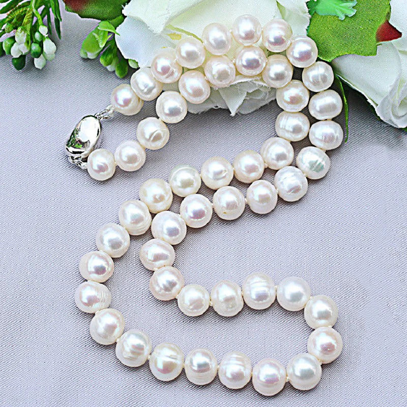 Freshwater Pearl Necklace — 9-10mm Sterling Silver