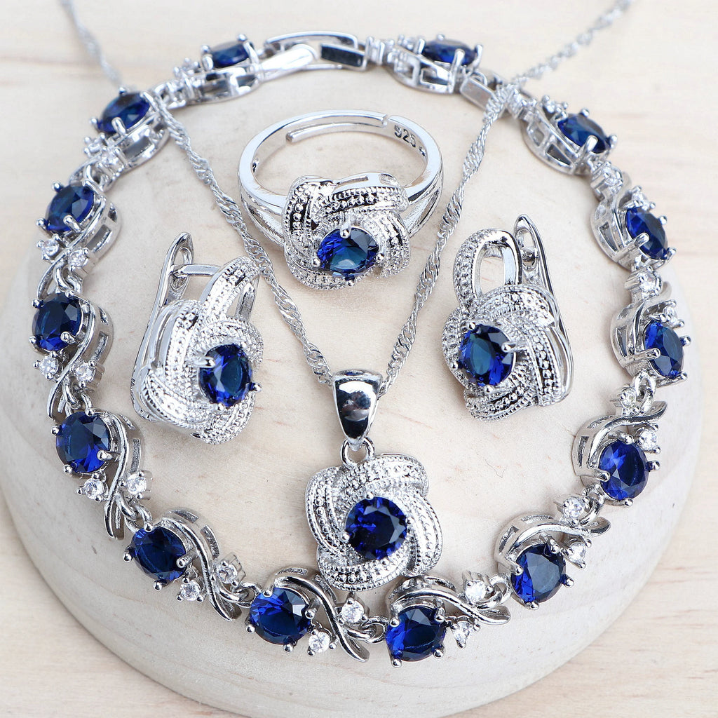 Blue Zirconia 925 Sterling Silver Jewelry Set