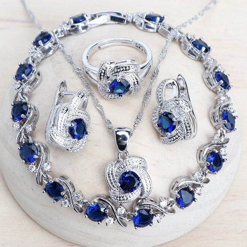 Blue Zirconia 925 Sterling Silver Jewelry Set