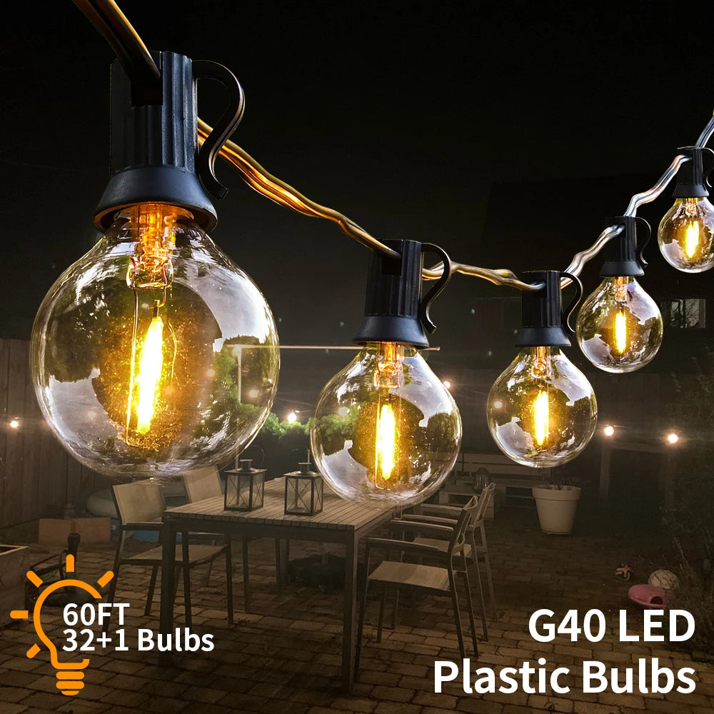 G40 Shatterproof LED String Lights – Warm White Outdoor Patio