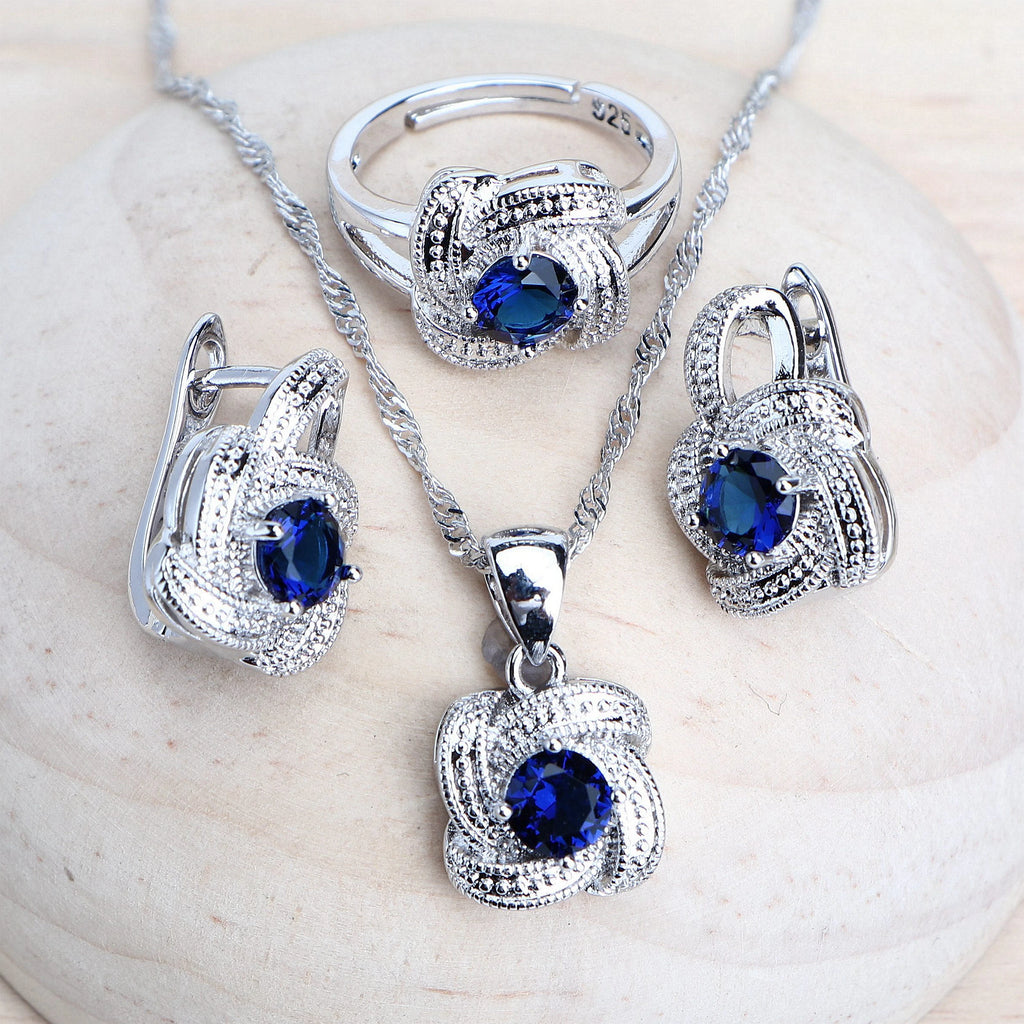 Blue Zirconia 925 Sterling Silver Jewelry Set