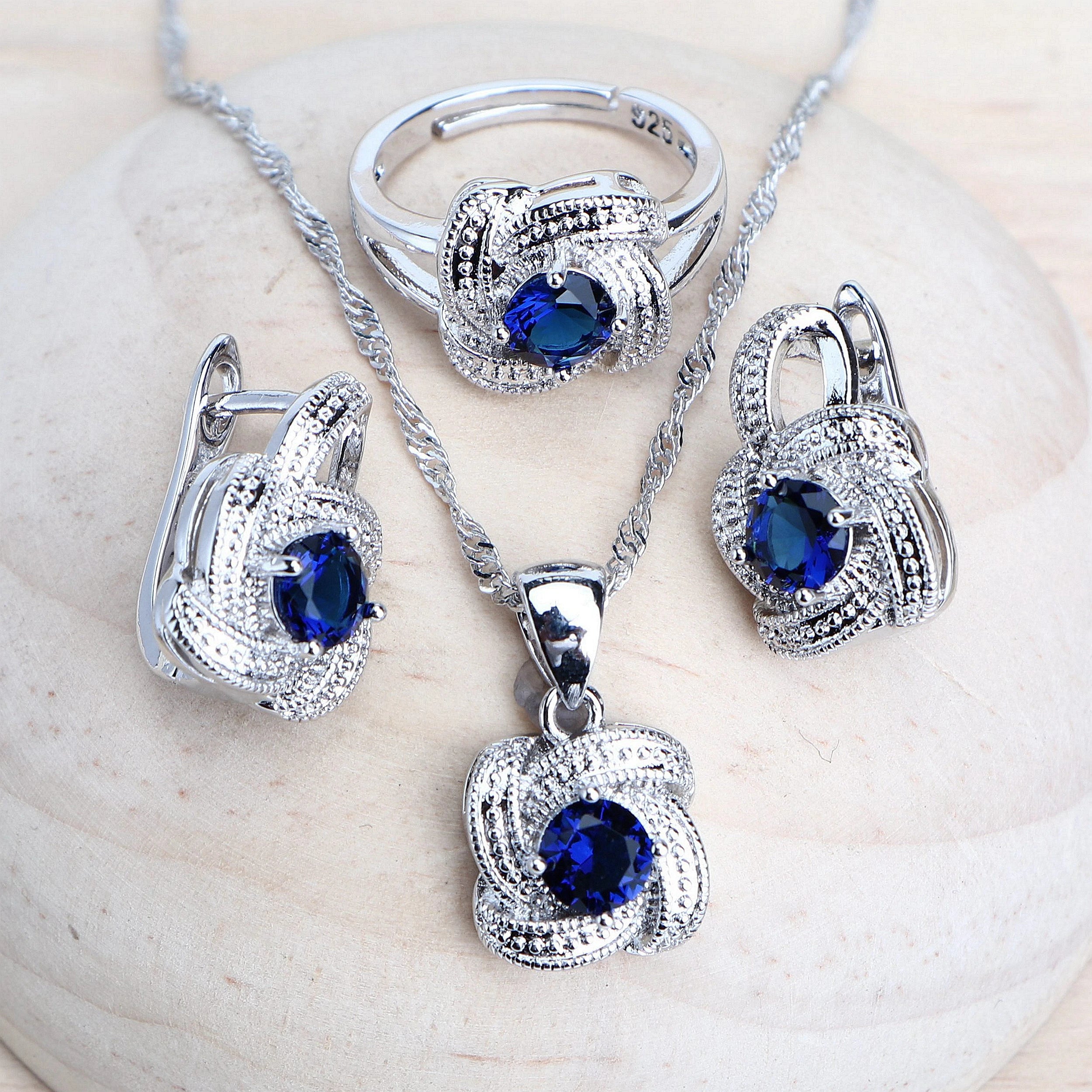 Blue Zirconia 925 Sterling Silver Jewelry Set