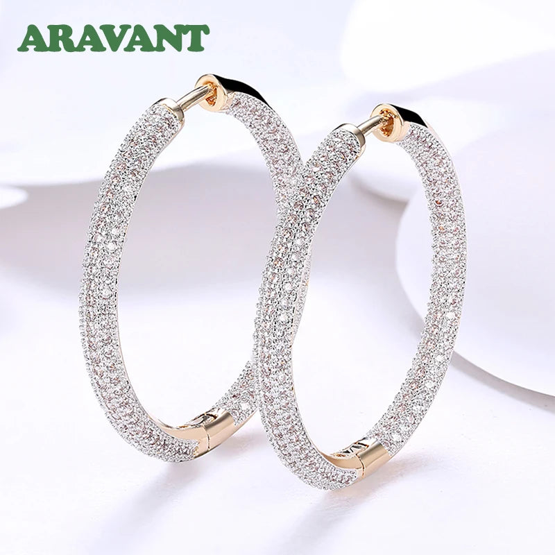 925 Silver 34mm 18K Gold Circle Hoop Earrings For Women Fashion...