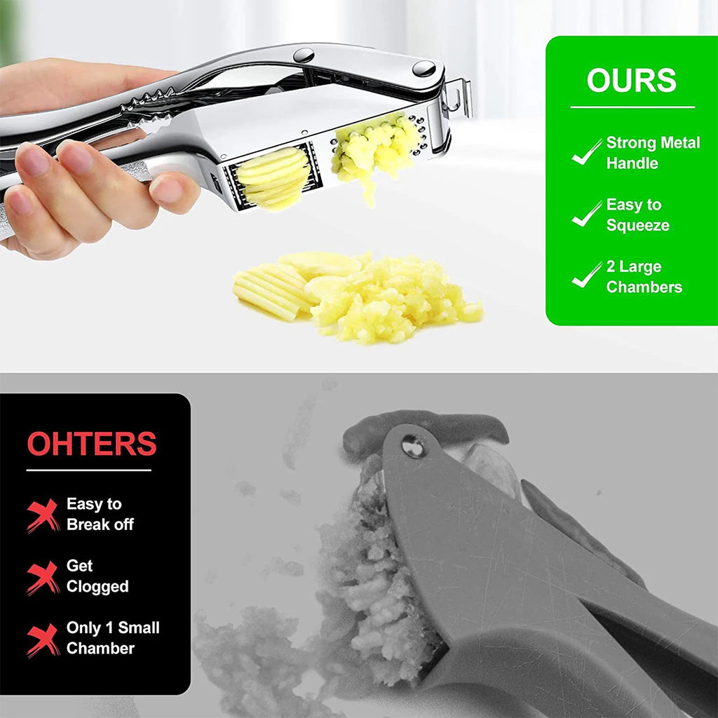 Dual Function Garlic Press & Slicer – Stainless Steel